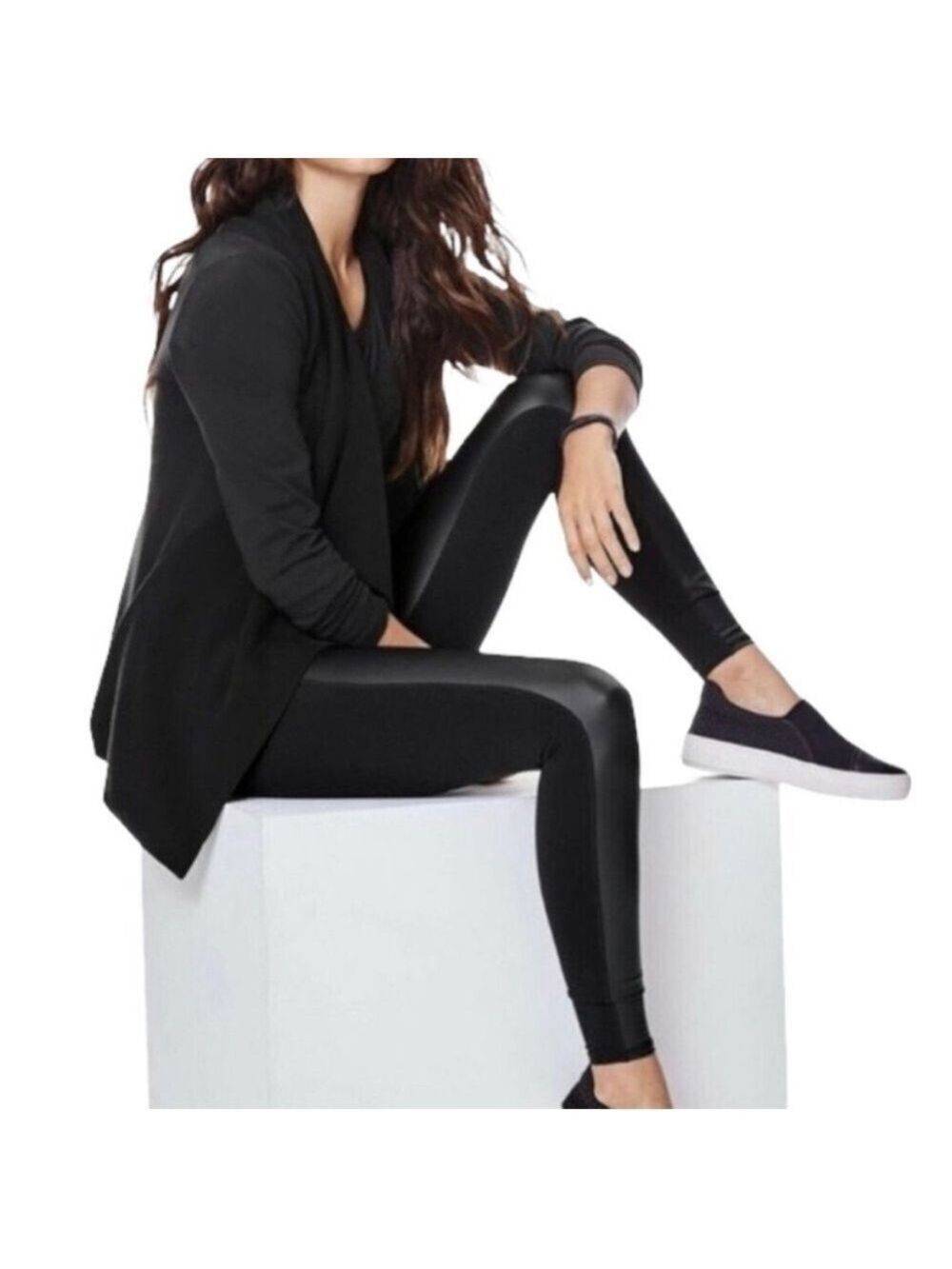 Athleta Gleam Faux Leather Front Panel Mid Rise Leggings Black, Size XS